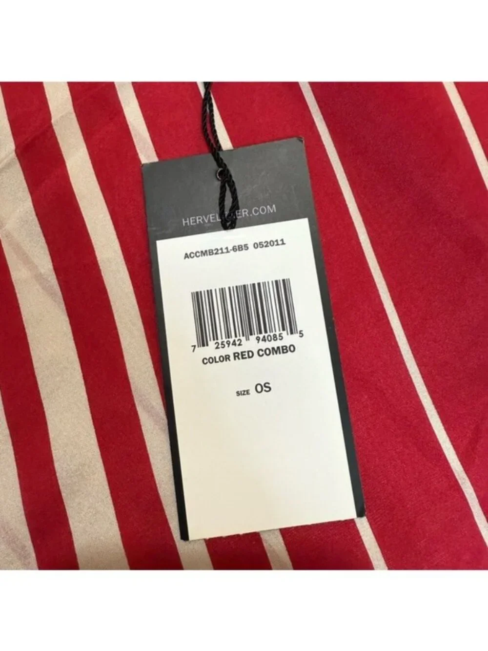 Herve Leger 100% Silk Striped Scarf Red White OS New With Tags